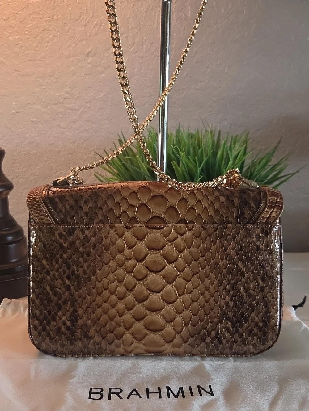 Brahmin Rosalie Shoulder Bag Macchiato Mansuri Python Snake Print NWT